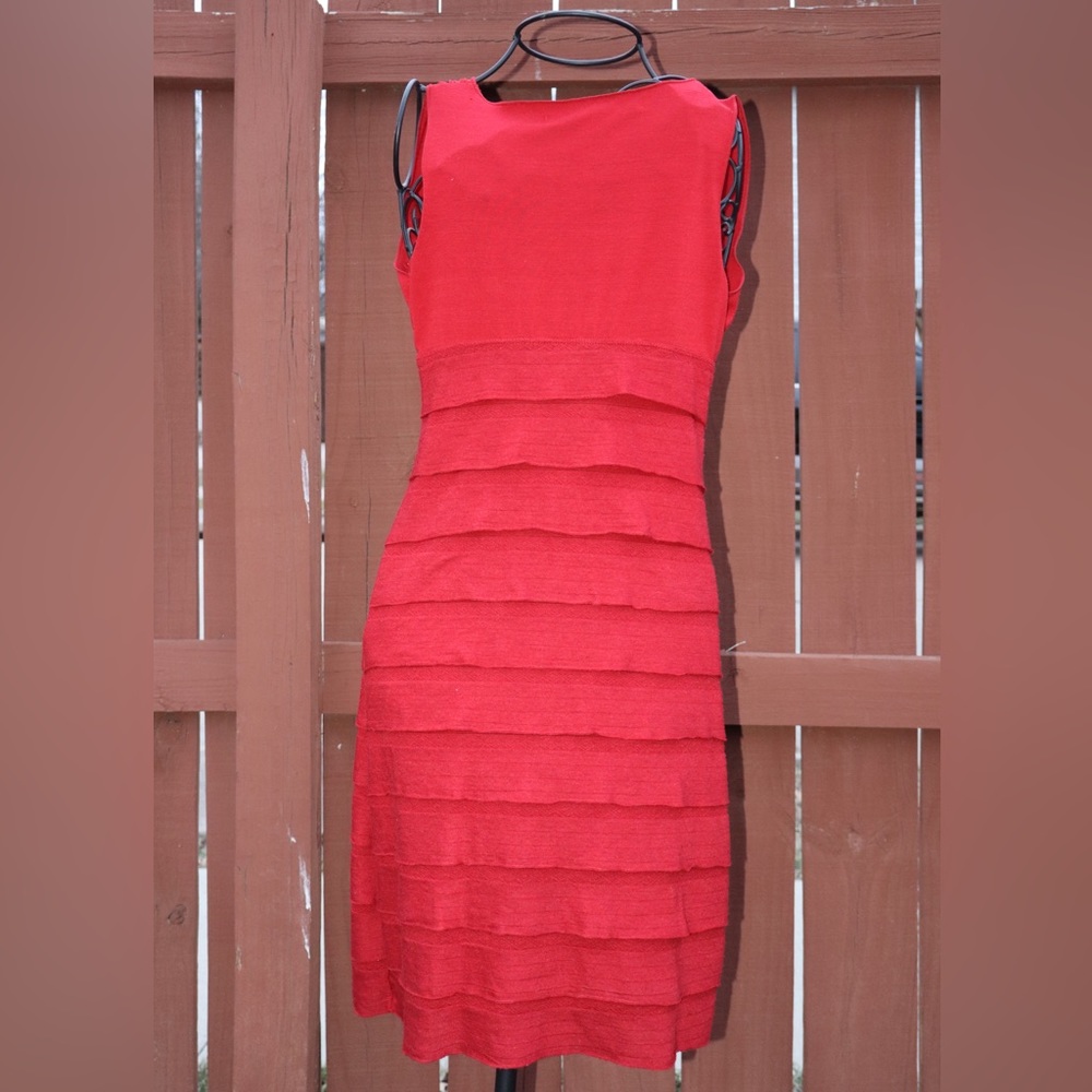 Max Studio Red Ruffled Tiered Body Con Dress - Picture 3 of 7